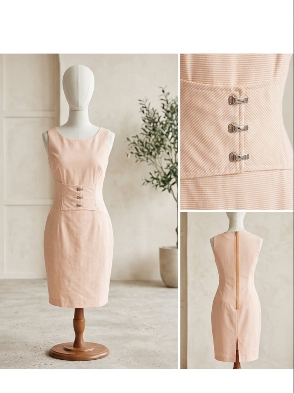 Antonio Melani Striped Sleeveless Dress Corset Waist Peach & White Size 4